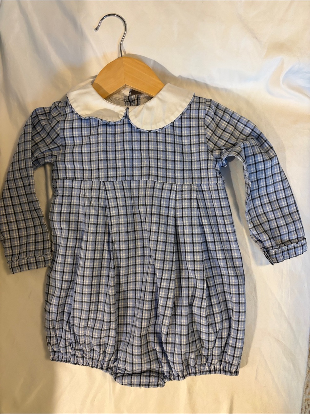 Classic Blue Plaid Romper with White Peter Pan Collar